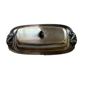 Antique WM ROGERS Butter Dish w/ Lid Silver Plate Vintage